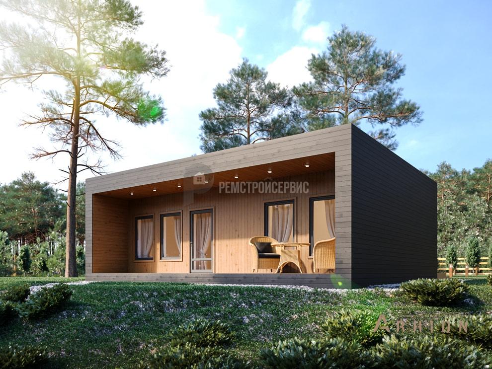 2. Проект одноэтажного дома в стиле хай-тек с плоской кровлей , t-27-01, площадью - 52 кв c терассой